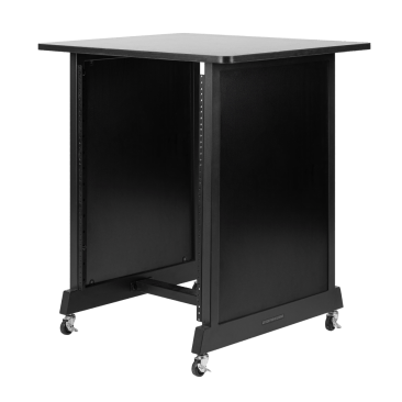 14U Wood Rack Cabinet with Casters and Leveling Feet in Black Finish